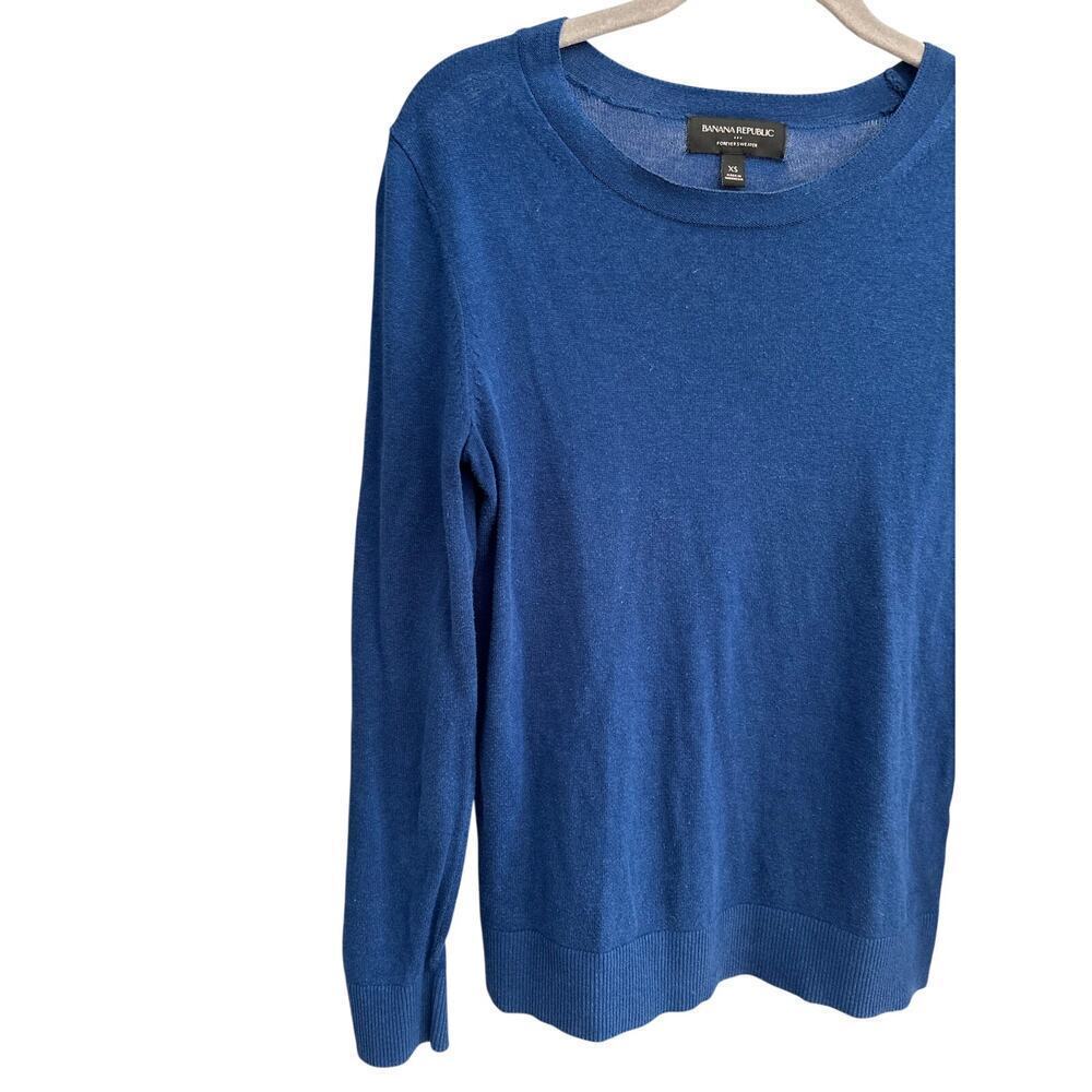 Banana Republic Forever Sweater XS Blue Merino Blend Crew Neck Lightweight Knit - Picture 7 of 10